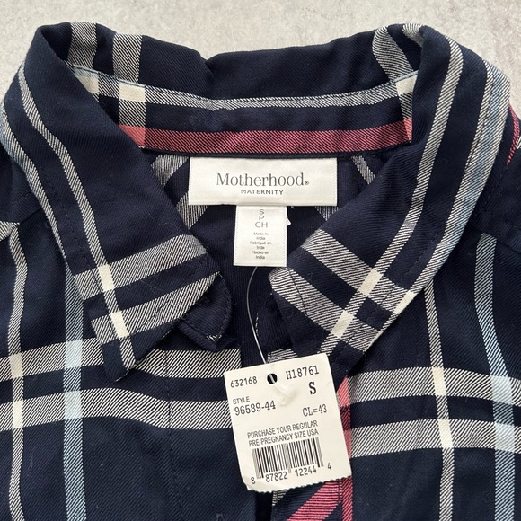 Motherhood Maternity Navy Plaid Button Down Flannel Tunic, S NWT - Picture 4 of 7